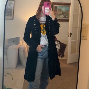 Women's Black Velvet Military Style Coat